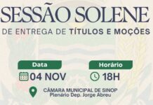 Câmara de Sinop terá Sessão Solene para entrega de Títulos e Moções