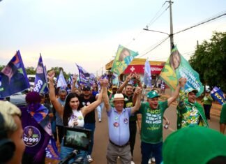 Scheila Pedroso caminha com Wellington Fagundes em Sinop e reforça alinhamento em pautas sociais e de proteção às mulheres